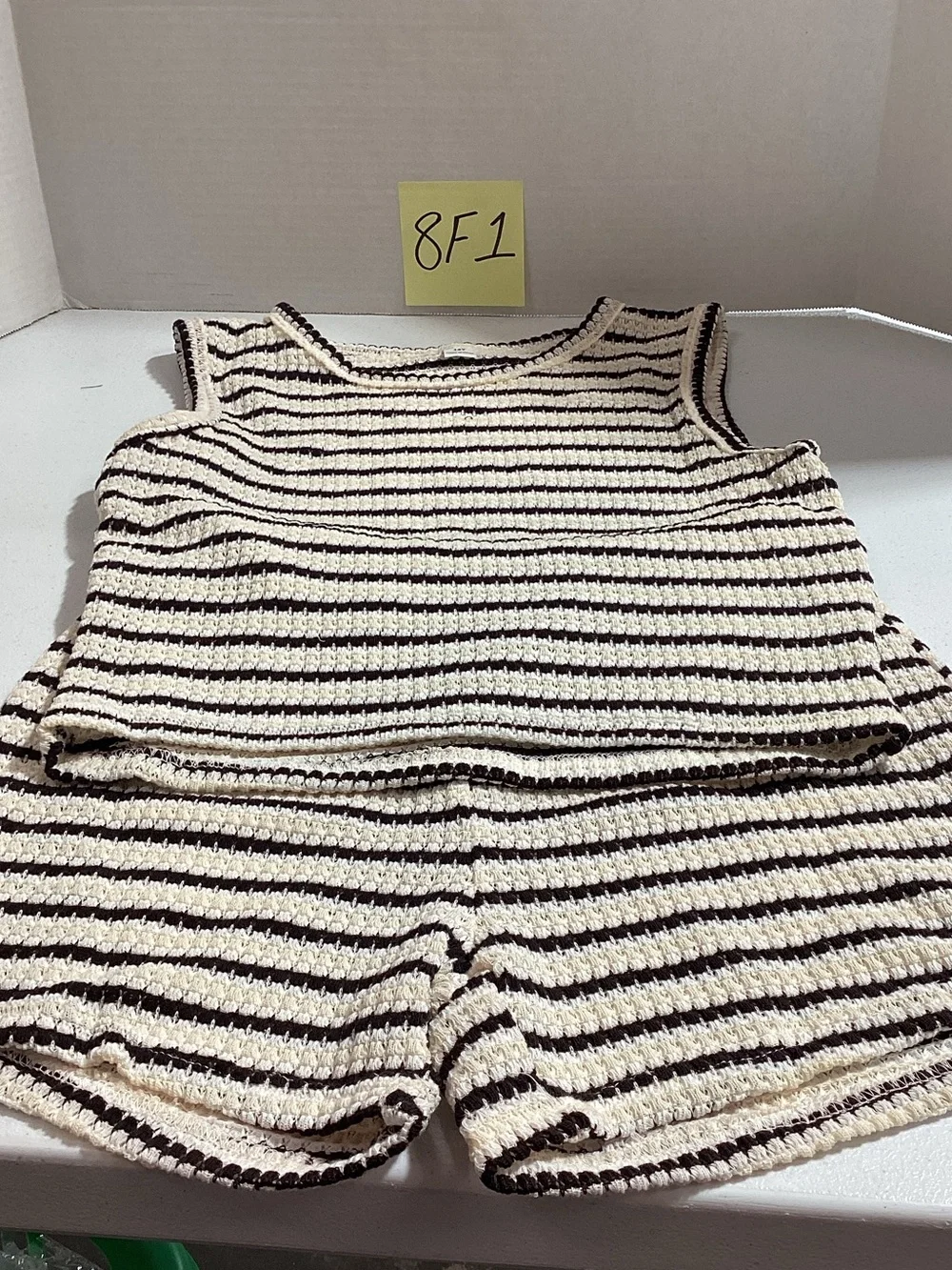 Kids Striped Knit Tank and Bike Shorts Set in Cream and Black